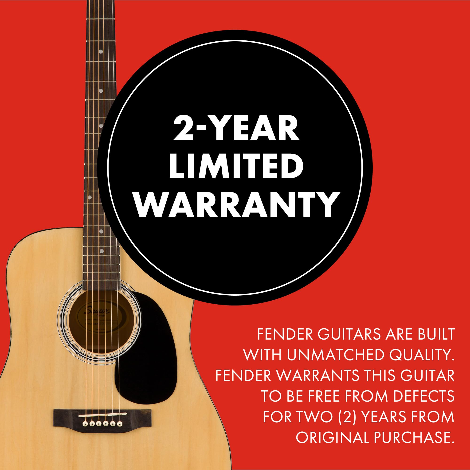 Squier by Fender Acoustic Guitar, with 2-Year Warranty, Dreadnought with Maple Fingerboard, Glossed Natural Finish, Mahogany Bac